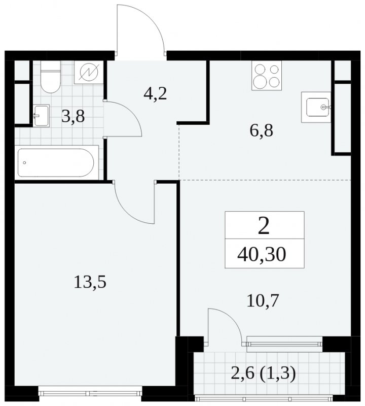 2-комнатная квартира (евро) без отделки, 40.3 м2, 26 этаж, сдача 2 квартал 2025 г., ЖК Южные сады, корпус 2.3 - объявление 1758270 - фото №1
