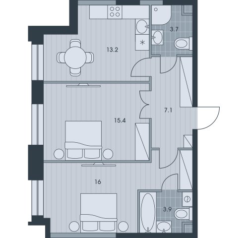 2-комнатная квартира без отделки, 59.4 м2, 25 этаж, дом сдан, ЖК EVER, корпус 2 - объявление 2376348 - фото №1