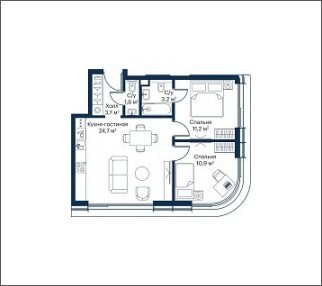 2-комнатная квартира с частичной отделкой, 55.3 м2, 48 этаж, сдача 4 квартал 2023 г., ЖК City Bay, корпус Atlantic Ocean 1 - объявление 1934816 - фото №1