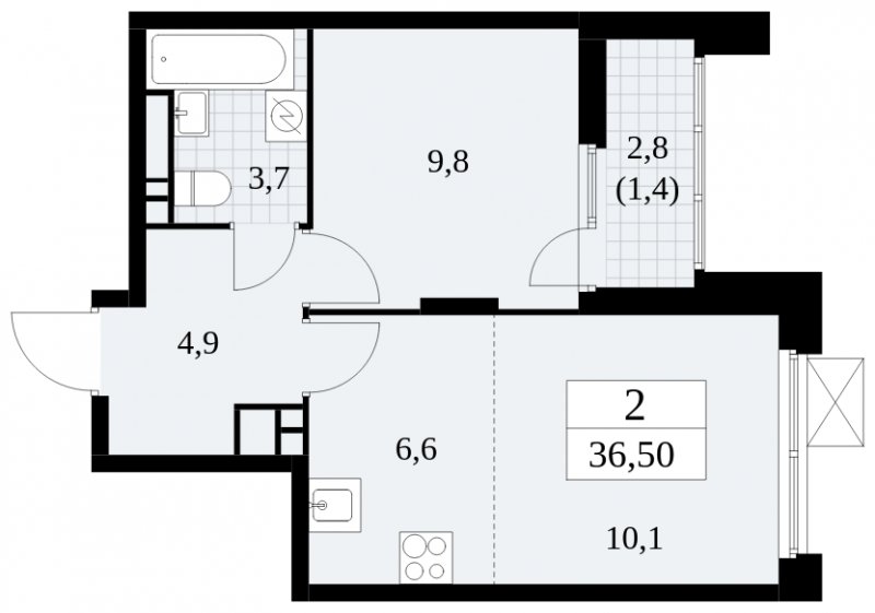 2-комнатная квартира (евро) с частичной отделкой, 36.5 м2, 15 этаж, сдача 4 квартал 2024 г., ЖК Скандинавия, корпус 2.27.1 - объявление 1840292 - фото №1