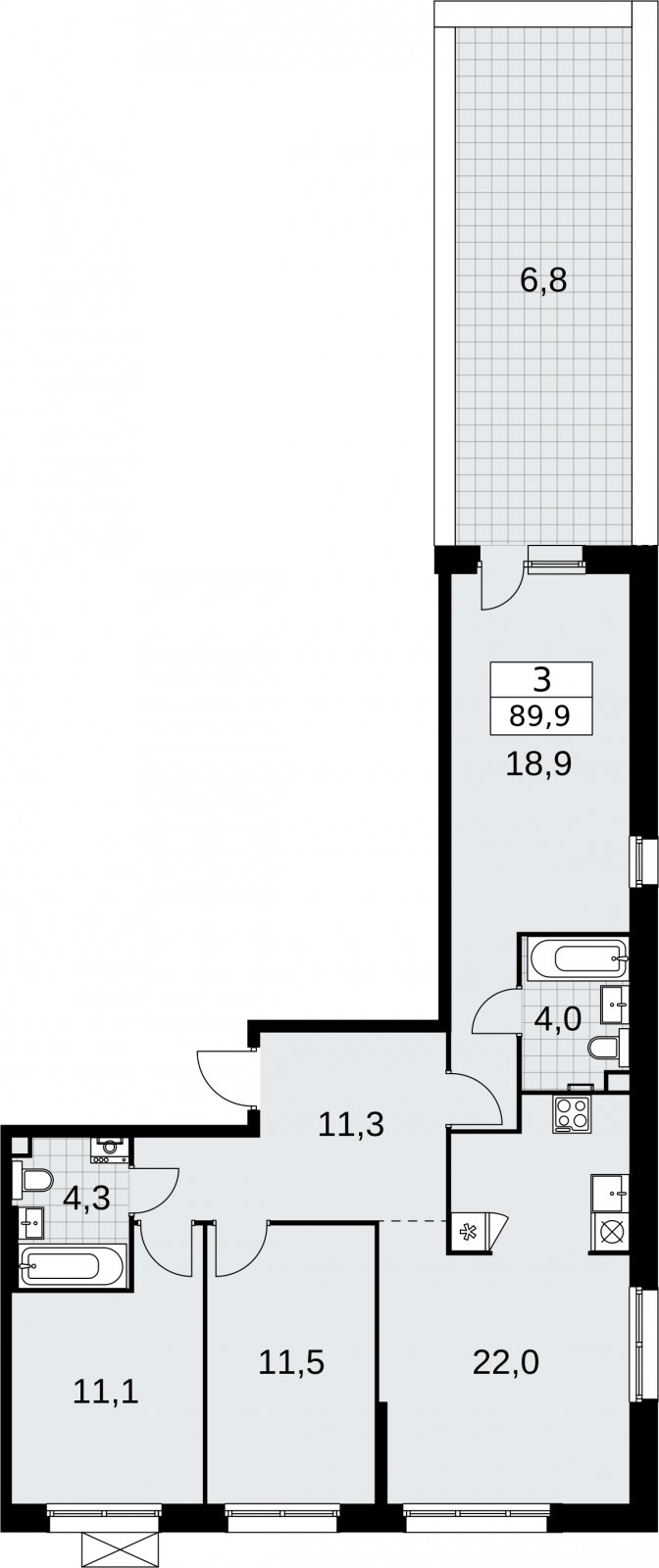3-комнатная квартира с частичной отделкой, 89.9 м2, 2 этаж, сдача 2 квартал 2026 г., ЖК Дзен-кварталы, корпус 4.1 - объявление 2334173 - фото №1
