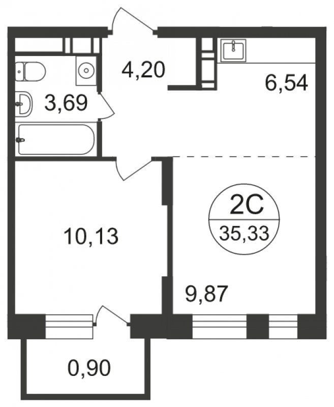 2-комнатная квартира с полной отделкой, 35.33 м2, 6 этаж, сдача 3 квартал 2023 г., ЖК Люберцы, корпус 66 - объявление 1597992 - фото №1