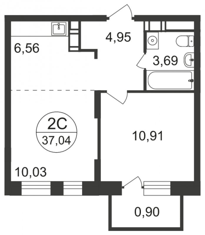 2-комнатная квартира с полной отделкой, 37.04 м2, 17 этаж, сдача 3 квартал 2023 г., ЖК Люберцы, корпус 66 - объявление 1566308 - фото №1