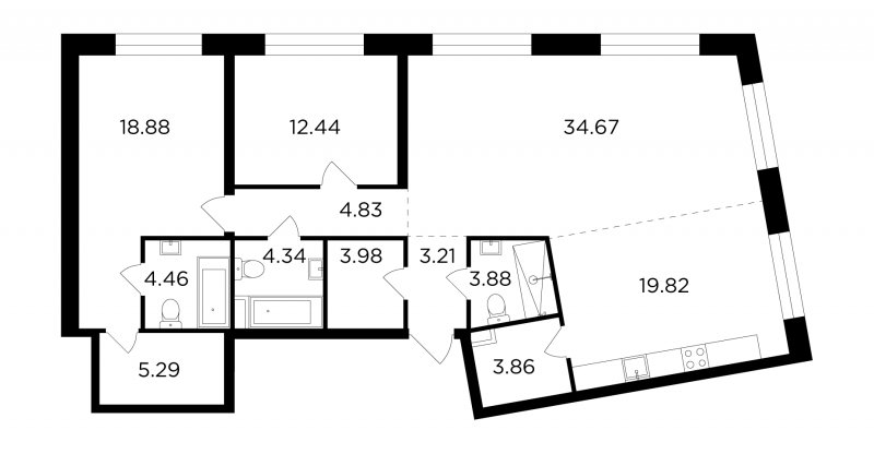 3-комнатная квартира без отделки, 119.66 м2, 3 этаж, сдача 4 квартал 2023 г., ЖК FORIVER, корпус 9 - объявление 1745227 - фото №1