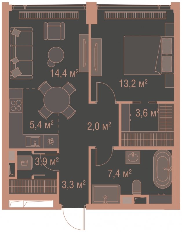 1-комнатная квартира без отделки, 53.2 м2, 15 этаж, сдача 1 квартал 2025 г., ЖК HIGH LIFE, корпус Heart Tower - объявление 1767902 - фото №1