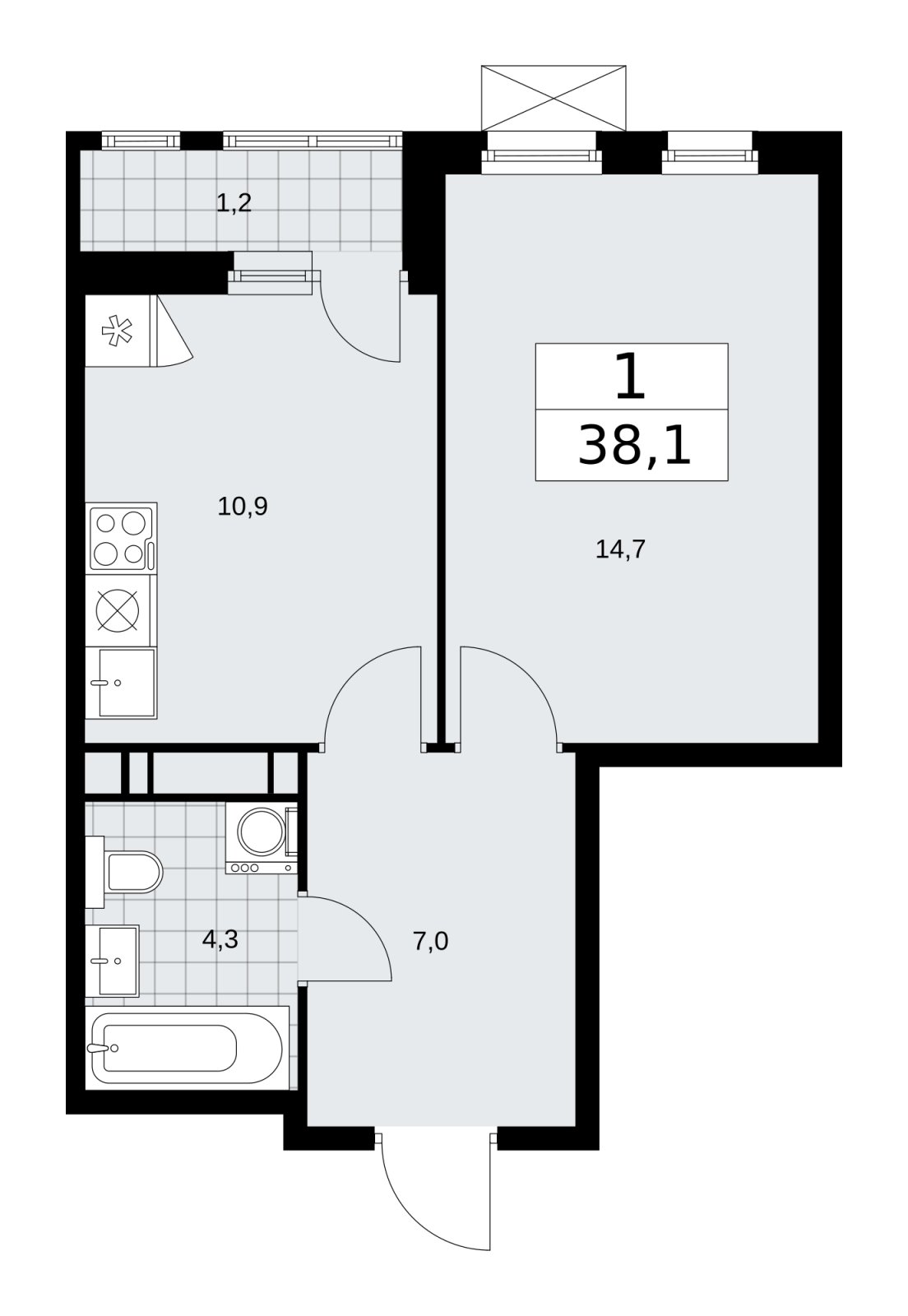 1-комнатная квартира без отделки, 38.1 м2, 12 этаж, сдача 1 квартал 2026 г., ЖК Скандинавия, корпус 37.2.2 - объявление 2254564 - фото №1