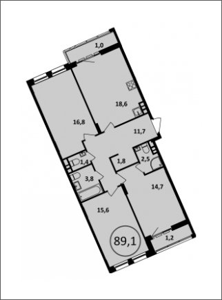 3-комнатная квартира без отделки, 89.1 м2, 3 этаж, сдача 4 квартал 2022 г., ЖК Испанские кварталы, корпус 5.3 - объявление 1409492 - фото №1