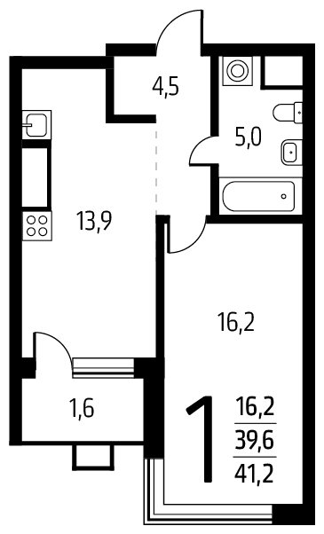 1-комнатная квартира с полной отделкой, 41.2 м2, 12 этаж, дом сдан, ЖК Новые Ватутинки. Центральный, корпус 9/1/1.1 - объявление 1674171 - фото №1