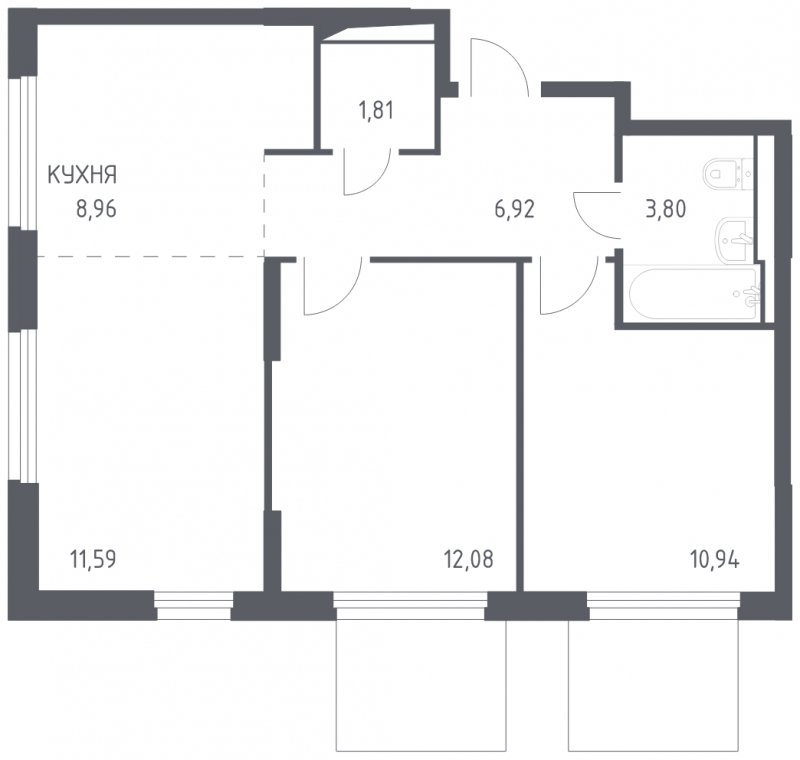 3-комнатная квартира с полной отделкой, 56.1 м2, 2 этаж, сдача 4 квартал 2023 г., ЖК Остафьево, корпус 11.2 - объявление 1744606 - фото №1