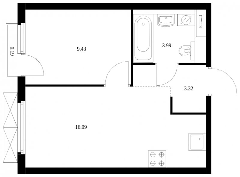 1-комнатная квартира с полной отделкой, 33.02 м2, 3 этаж, сдача 2 квартал 2024 г., ЖК Матвеевский Парк, корпус 1.4 - объявление 1609870 - фото №1
