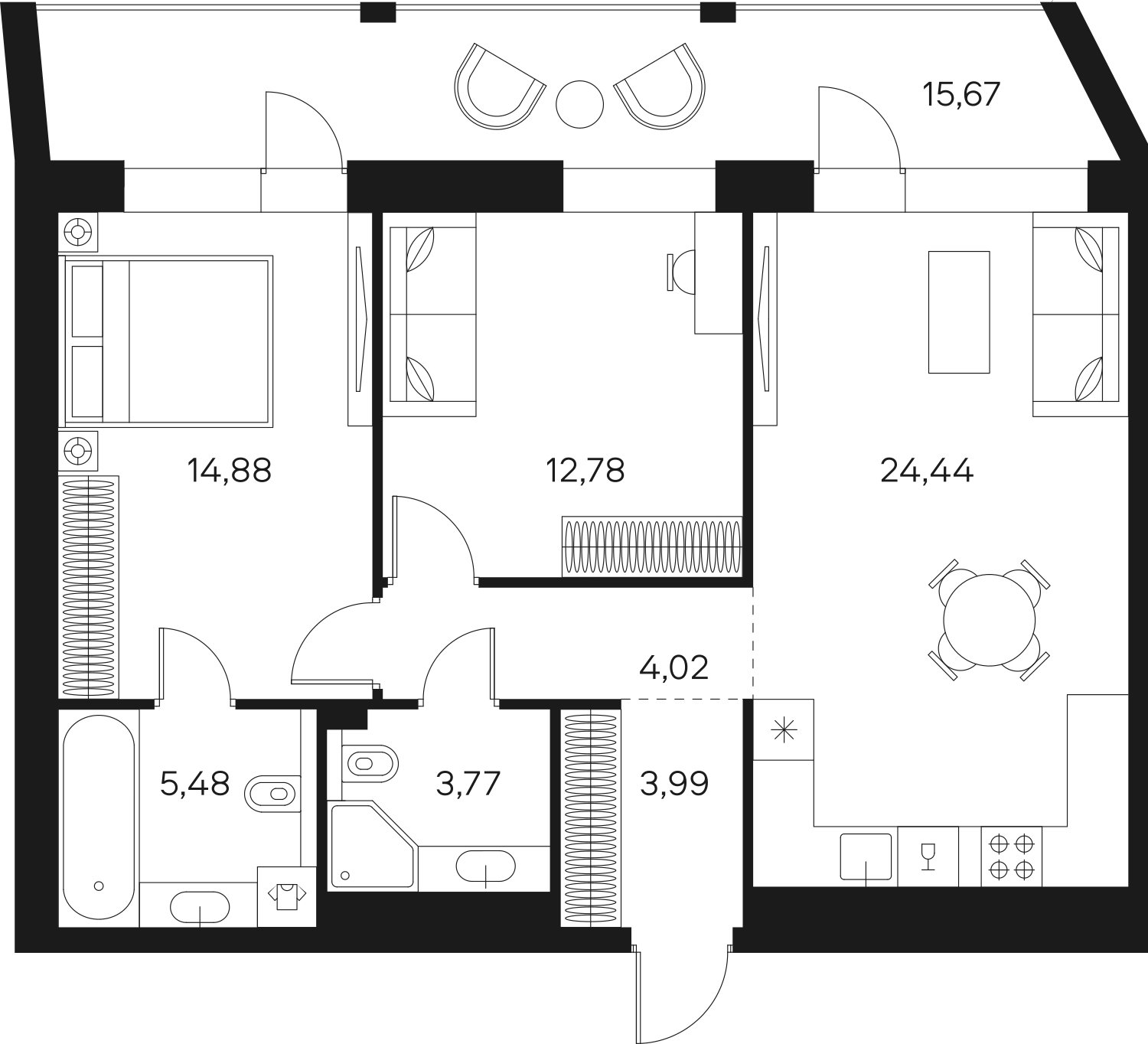 2-комнатная квартира без отделки, 77.19 м2, 3 этаж, сдача 4 квартал 2024 г., ЖК FØRST, корпус 2 - объявление 1942919 - фото №1