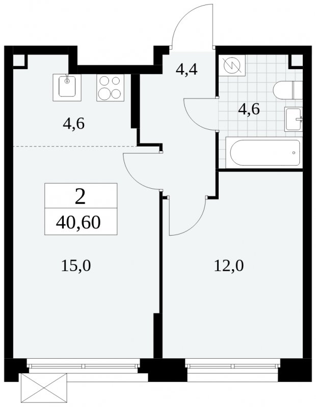 2-комнатная квартира (евро) без отделки, 40.6 м2, 2 этаж, сдача 4 квартал 2024 г., ЖК Скандинавия, корпус 2.27.3 - объявление 1840455 - фото №1