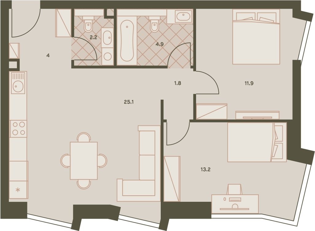 3-комнатная квартира с частичной отделкой, 63.3 м2, 19 этаж, дом сдан, ЖК Eniteo, корпус 2 - объявление 2326730 - фото №1