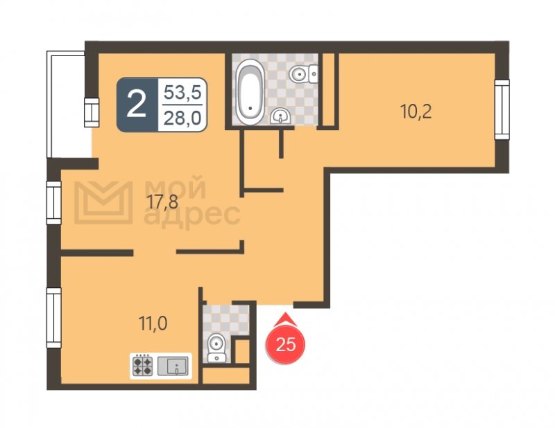 2-комнатная квартира с полной отделкой, 53.5 м2, 8 этаж, дом сдан, ЖК мой адрес В Зеленограде, корпус 2044 - объявление 1702920 - фото №1