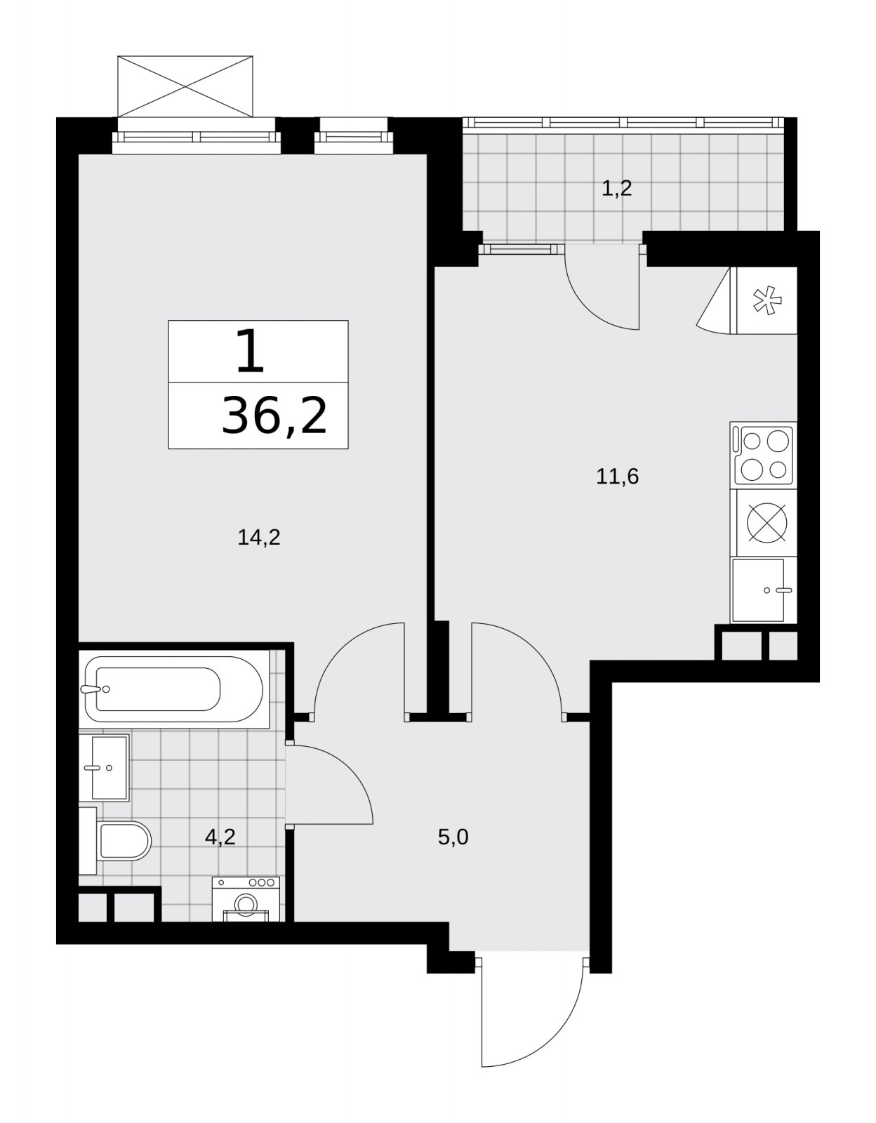 1-комнатная квартира без отделки, 36.2 м2, 3 этаж, сдача 1 квартал 2026 г., ЖК Деснаречье, корпус 4.2 - объявление 2263689 - фото №1