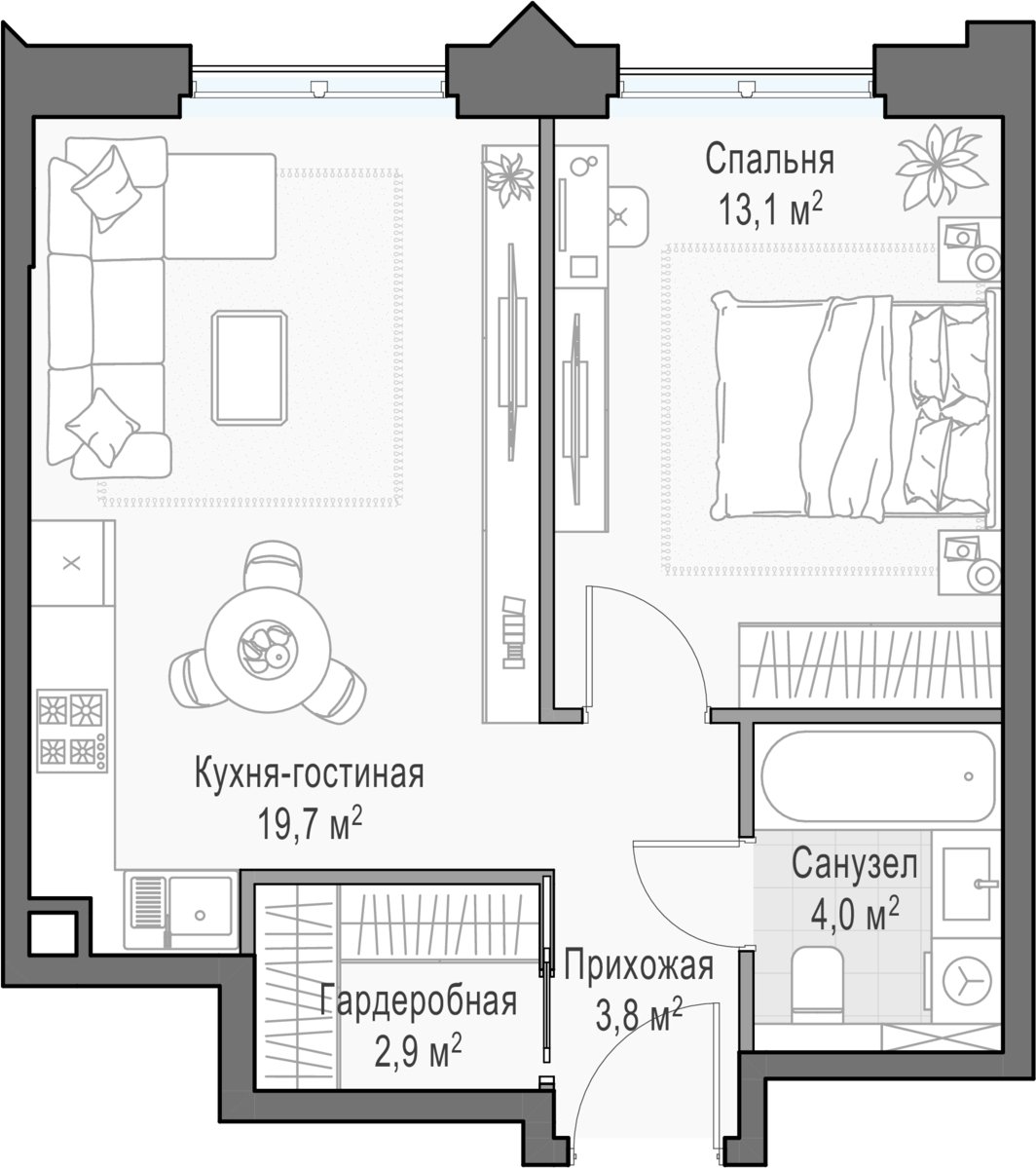 1-комнатная квартира 44.3 м2, 25 этаж, дом сдан, ЖК Дом Достижение, корпус 1 - объявление 2427751 - фото №1