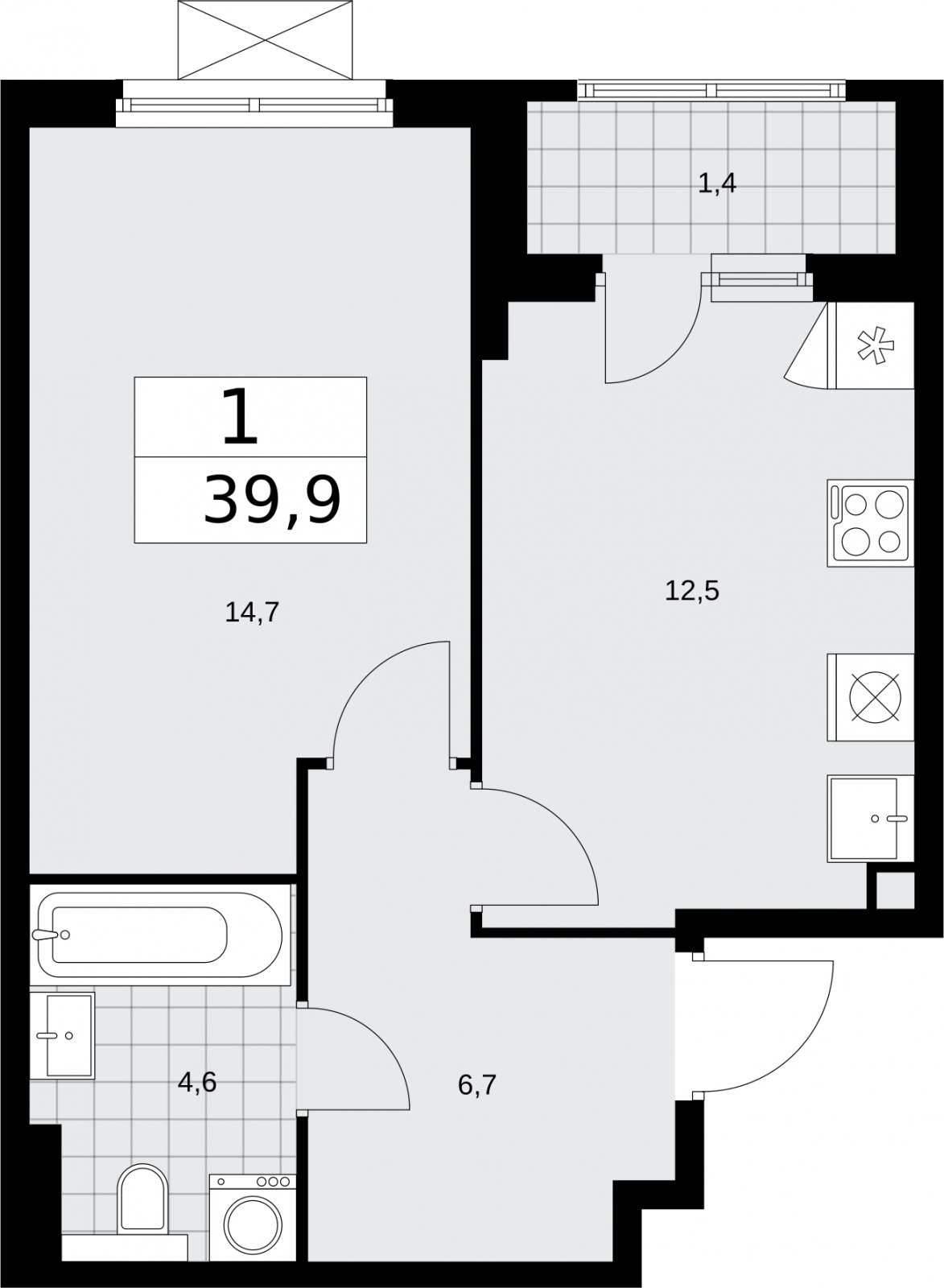 1-комнатная квартира с полной отделкой, 39.9 м2, 2 этаж, сдача 2 квартал 2026 г., ЖК Бунинские кварталы, корпус 7.2 - объявление 2319605 - фото №1