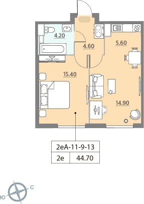 1-комнатная квартира без отделки, 41.1 м2, 13 этаж, дом сдан, ЖК ЗИЛАРТ, корпус 12 - объявление 2301011 - фото №1