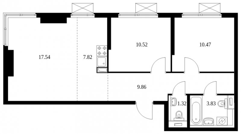 3-комнатная квартира с полной отделкой, 61.36 м2, 5 этаж, сдача 4 квартал 2024 г., ЖК Матвеевский Парк, корпус 1.5 - объявление 1964733 - фото №1