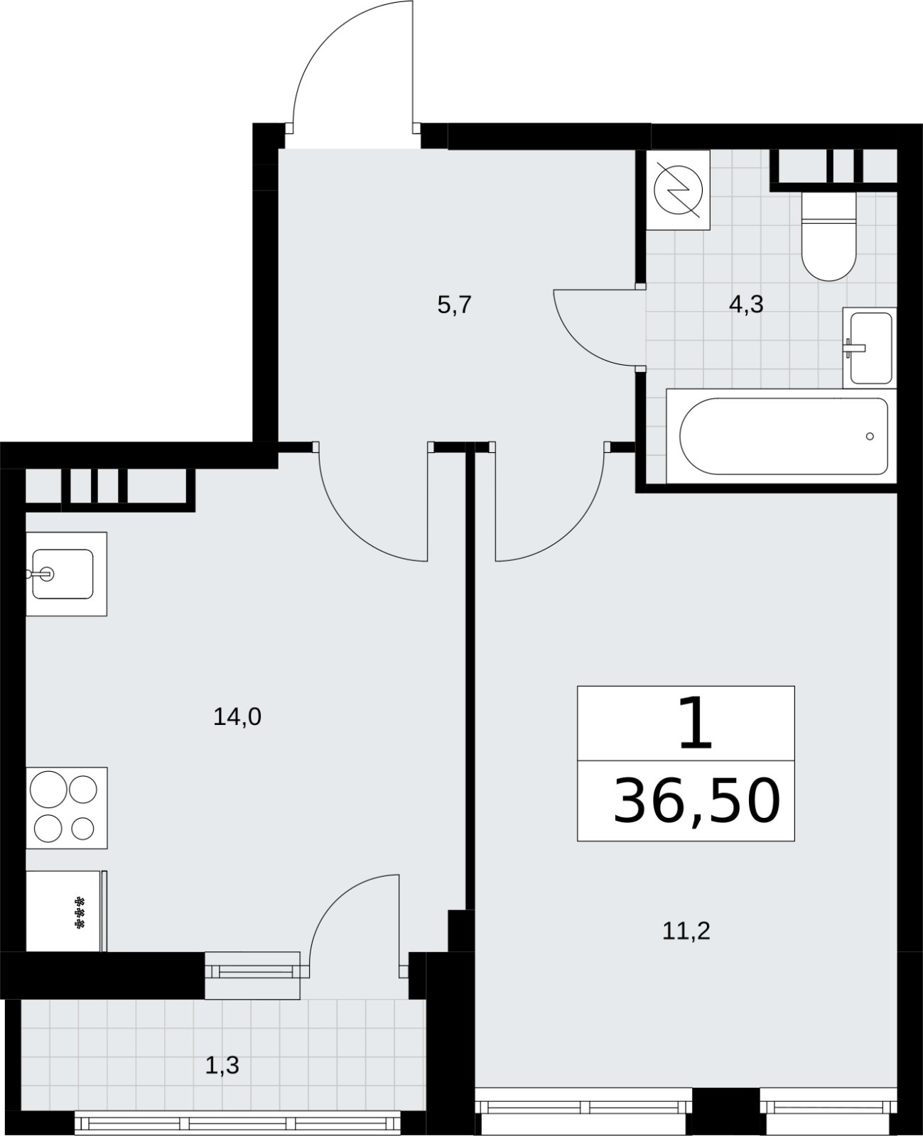 1-комнатная квартира без отделки, 36.5 м2, 10 этаж, сдача 3 квартал 2026 г., ЖК Родные кварталы, корпус 3.1 - объявление 2378305 - фото №1