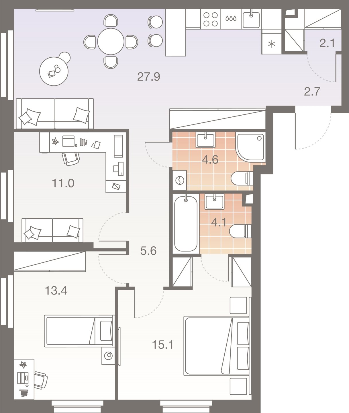 4-комнатная квартира без отделки, 86.5 м2, 9 этаж, сдача 1 квартал 2026 г., ЖК Twelve, корпус 1 - объявление 2377354 - фото №1