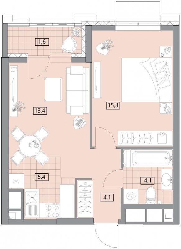 2-комнатная квартира (евро) с полной отделкой, 43.9 м2, 2 этаж, сдача 2 квартал 2022 г., ЖК Вестердам, корпус 3 - объявление 1455290 - фото №1