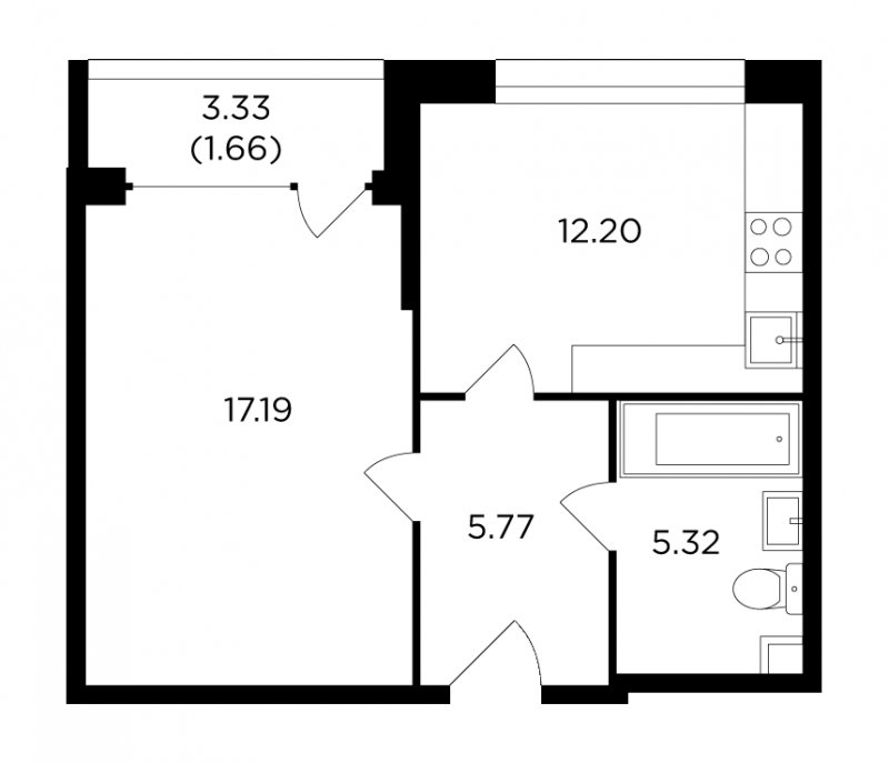 1-комнатная квартира без отделки, 42.14 м2, 2 этаж, дом сдан, ЖК RiverSky, корпус 8 - объявление 1702498 - фото №1
