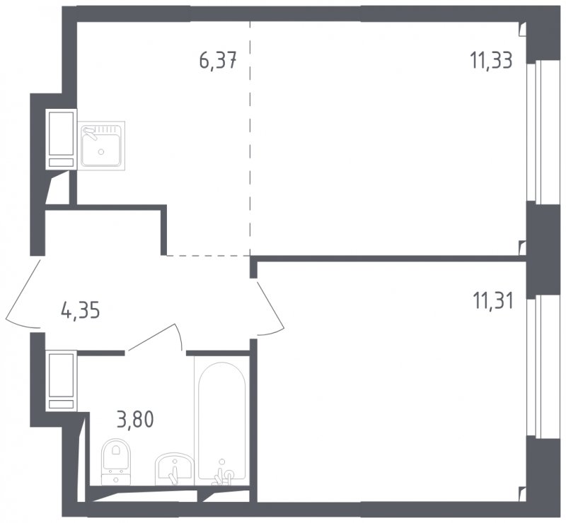 2-комнатная квартира с полной отделкой, 37.16 м2, 14 этаж, сдача 3 квартал 2024 г., ЖК Томилино Парк, корпус 5.2 - объявление 1823149 - фото №1