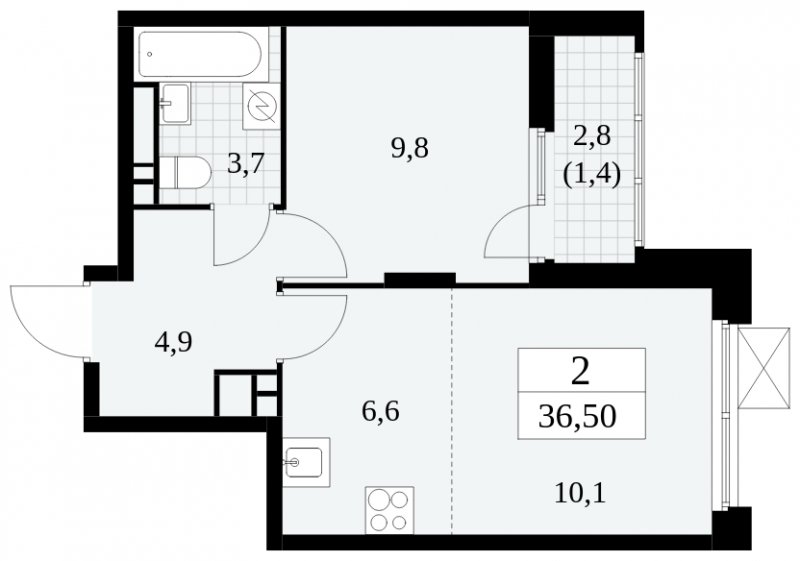 2-комнатная квартира (евро) без отделки, 36.5 м2, 13 этаж, сдача 4 квартал 2024 г., ЖК Скандинавия, корпус 2.27.2 - объявление 1840414 - фото №1