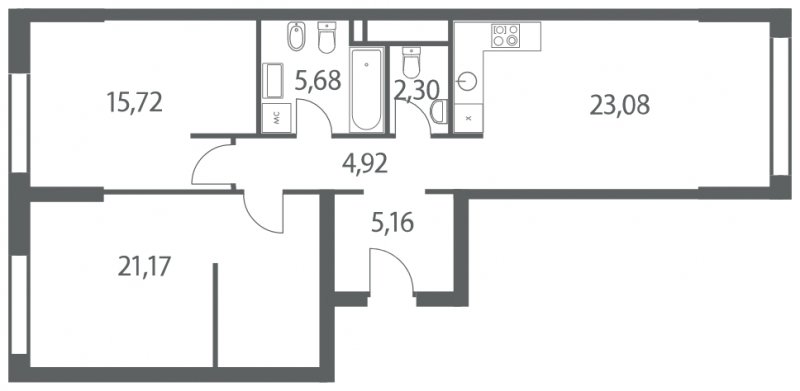 3-комнатная квартира (евро) без отделки, 78.03 м2, 14 этаж, дом сдан, ЖК Headliner, корпус 9 - объявление 2015917 - фото №1
