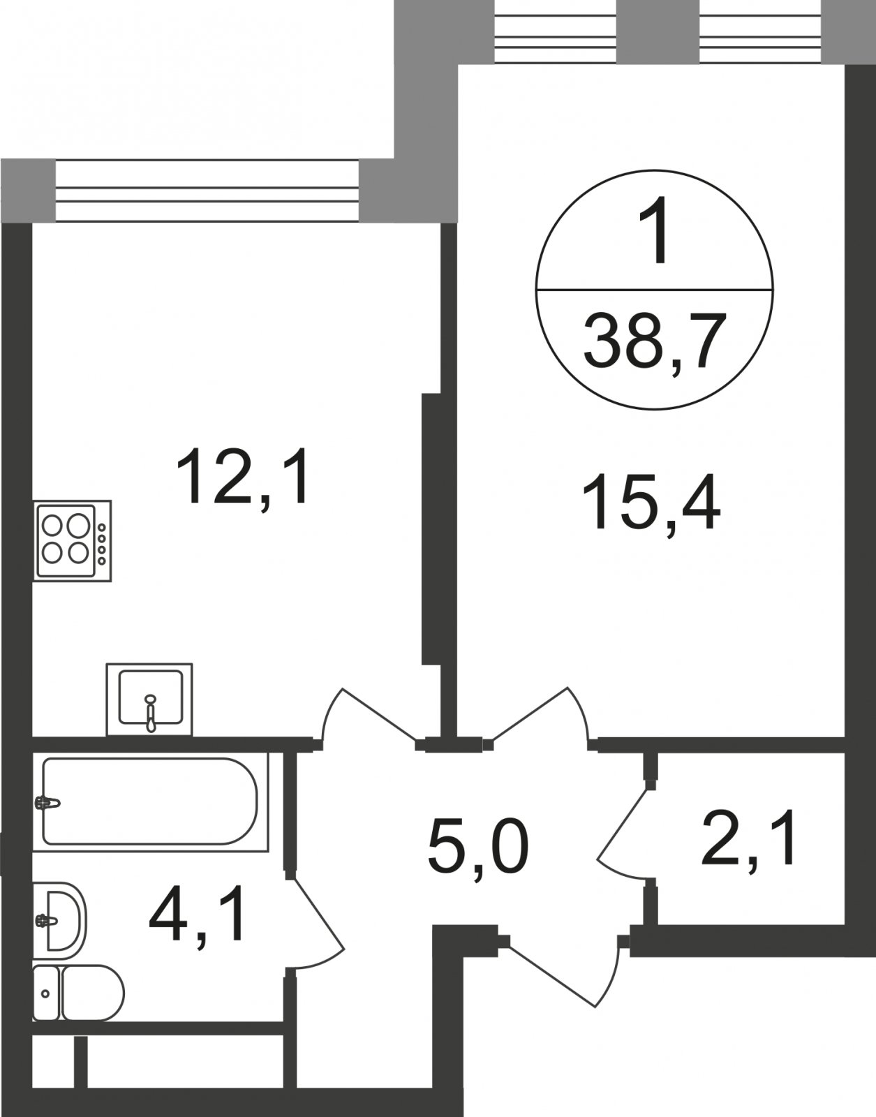 1-комнатная квартира без отделки, 38.7 м2, 4 этаж, сдача 1 квартал 2025 г., ЖК город-парк Переделкино Ближнее, корпус 17-1 - объявление 2330300 - фото №1