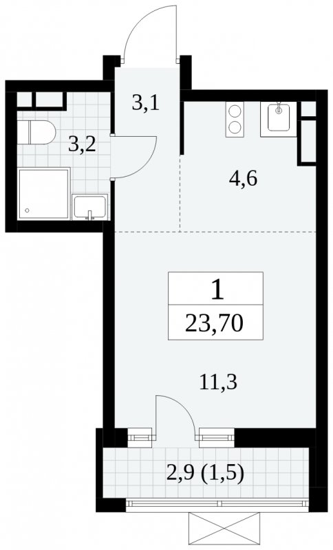 Студия с полной отделкой, 23.7 м2, 5 этаж, сдача 3 квартал 2024 г., ЖК Прокшино, корпус 8.1 - объявление 1683447 - фото №1