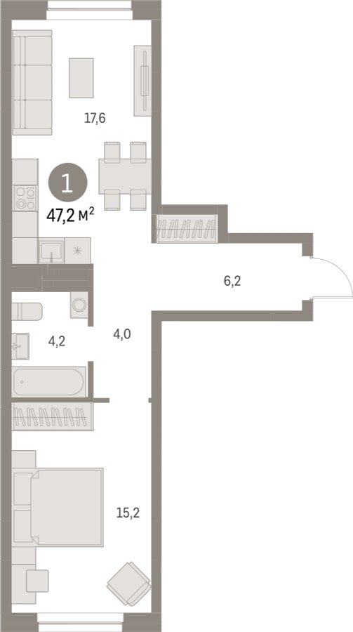 1-комнатная квартира с частичной отделкой, 47.2 м2, 4 этаж, сдача 1 квартал 2025 г., ЖК Первый квартал, корпус 5 - объявление 2310621 - фото №1