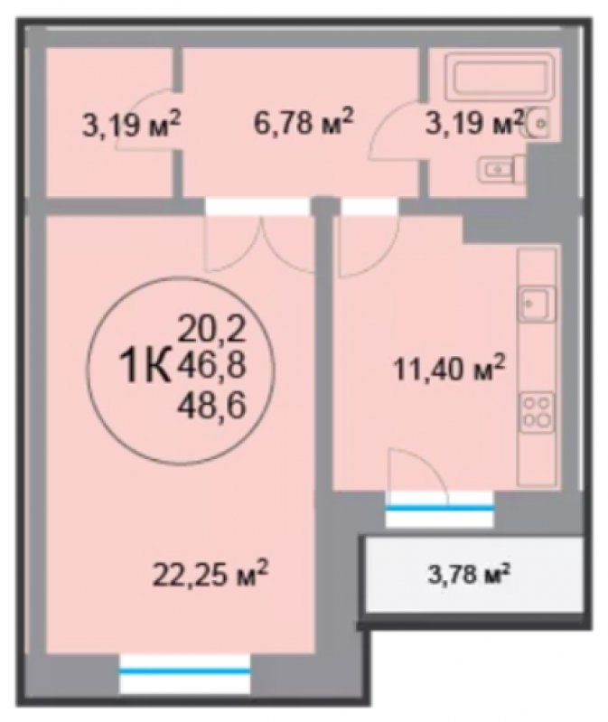 1-комнатная квартира 48.73 м2, 3 этаж, дом сдан, ЖК 28 микрорайон, корпус 2 - объявление 1349010 - фото №1