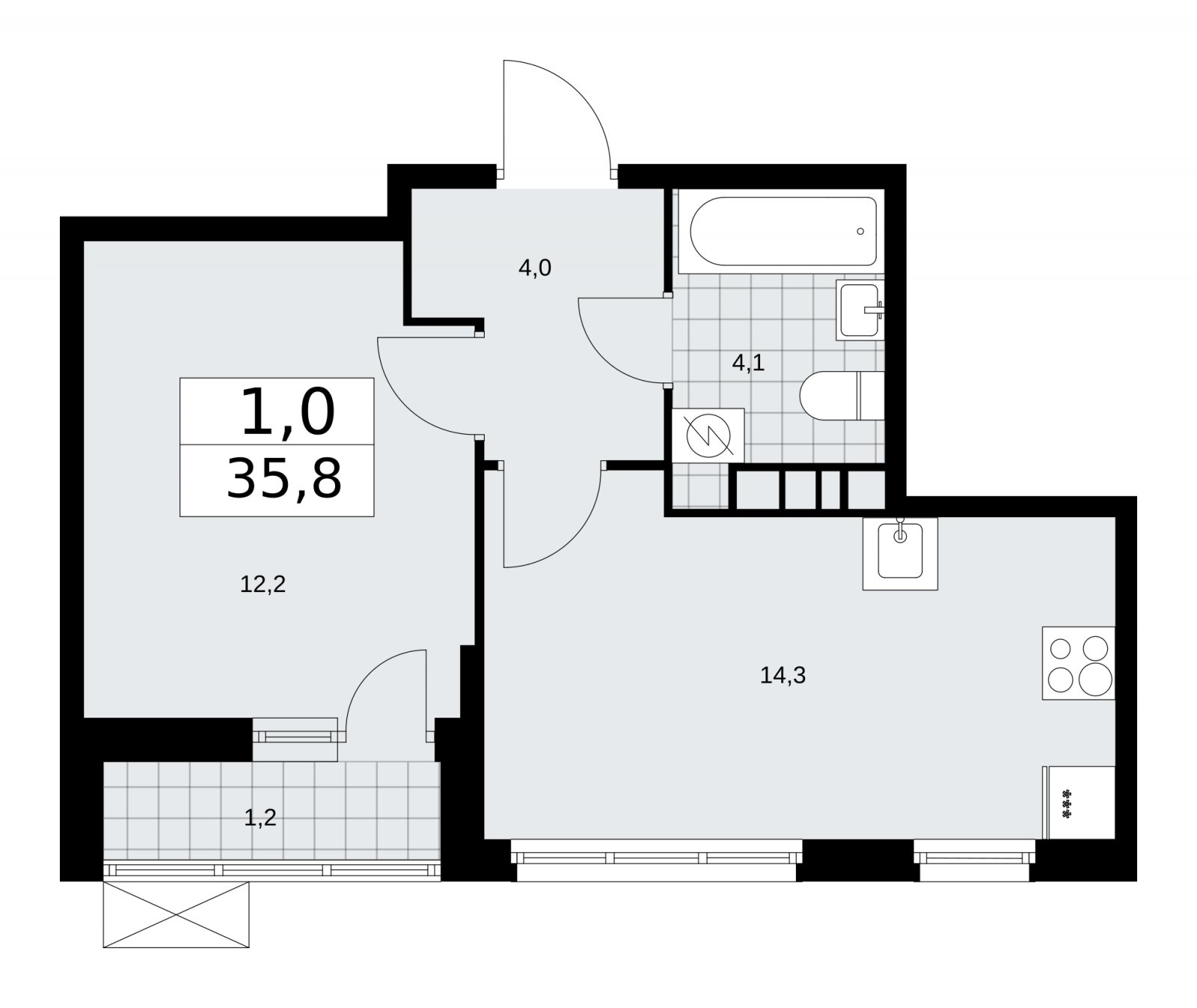 1-комнатная квартира с частичной отделкой, 35.8 м2, 6 этаж, сдача 1 квартал 2026 г., ЖК Скандинавия, корпус 37.1.2 - объявление 2216373 - фото №1