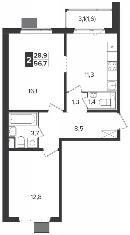2-комнатная квартира с полной отделкой, 56.7 м2, 19 этаж, дом сдан, ЖК Южная Битца, корпус 6 - объявление 1314381 - фото №1
