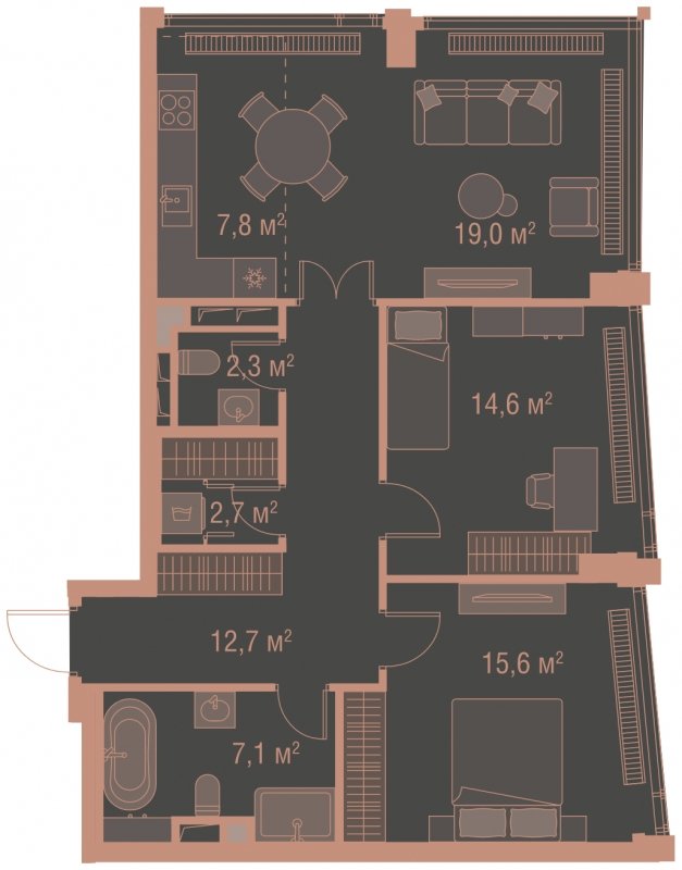 2-комнатная квартира без отделки, 81.8 м2, 16 этаж, сдача 1 квартал 2025 г., ЖК HIGH LIFE, корпус Heart Tower - объявление 1767908 - фото №1