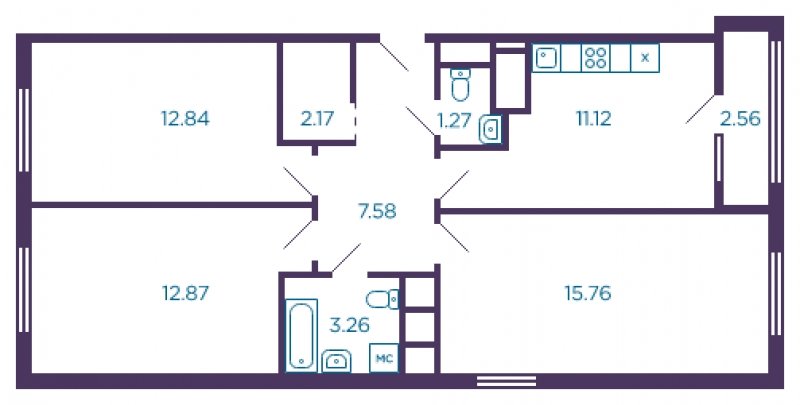 3-комнатная квартира с полной отделкой, 66.9 м2, 8 этаж, дом сдан, ЖК Миниполис Дивное, корпус 1 - объявление 1860688 - фото №1