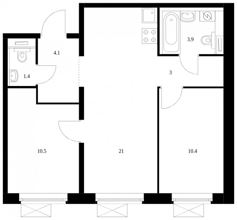 2-комнатная квартира с полной отделкой, 54.3 м2, 6 этаж, сдача 3 квартал 2024 г., ЖК Люблинский парк, корпус 15 - объявление 1693869 - фото №1