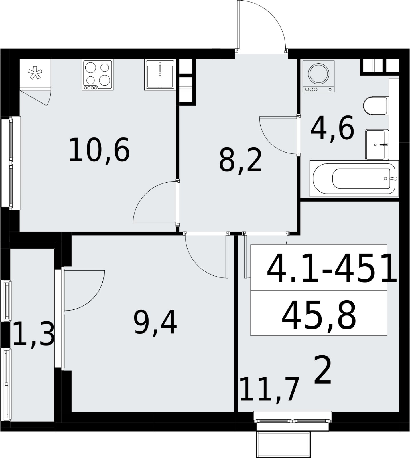 2-комнатная квартира с полной отделкой, 45.8 м2, 8 этаж, сдача 2 квартал 2027 г., ЖК Южные сады, корпус 4.1.2 - объявление 2392956 - фото №1