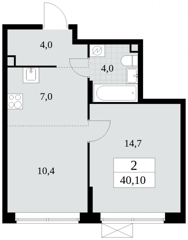 2-комнатная квартира (евро) с частичной отделкой, 40.1 м2, 2 этаж, сдача 2 квартал 2025 г., ЖК Прокшино, корпус 5.1.2 - объявление 1860040 - фото №1