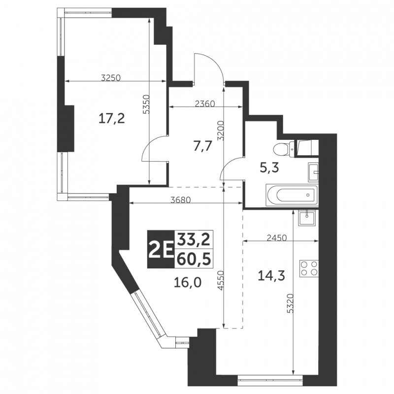 2-комнатная квартира без отделки, 60.5 м2, 41 этаж, сдача 4 квартал 2023 г., ЖК Архитектор, корпус 3 - объявление 1652472 - фото №1