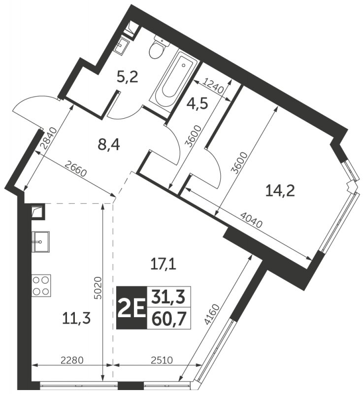 2-комнатная квартира без отделки, 60.7 м2, 44 этаж, сдача 4 квартал 2023 г., ЖК Архитектор, корпус 1 - объявление 1671750 - фото №1