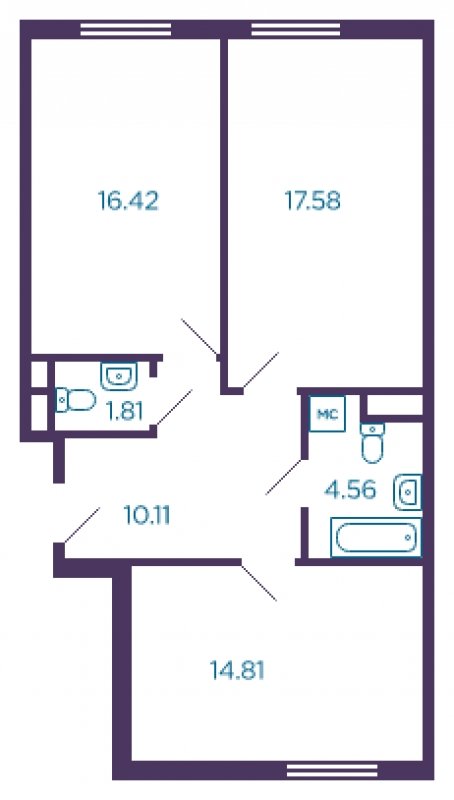 2-комнатная квартира без отделки, 65.29 м2, 1 этаж, сдача 4 квартал 2022 г., ЖК Миниполис Дивное, корпус 3 - объявление 1575829 - фото №1