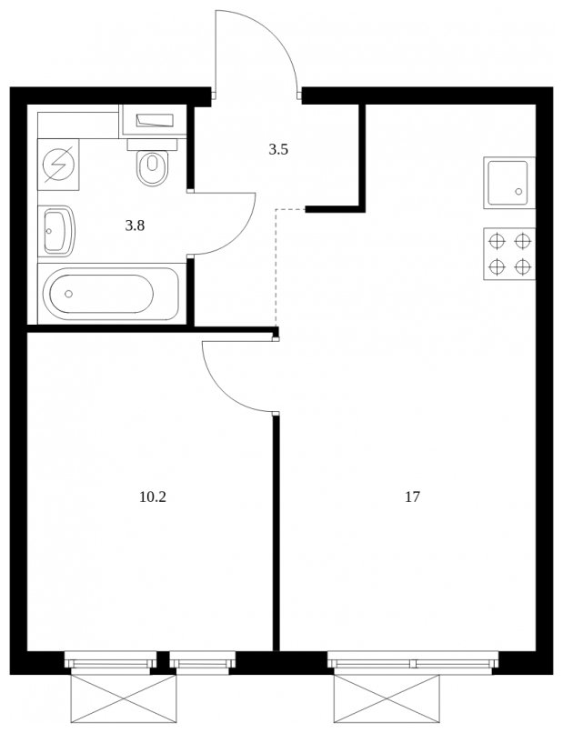 1-комнатная квартира с полной отделкой, 34.5 м2, 8 этаж, сдача 1 квартал 2025 г., ЖК Середневский лес, корпус 3.2 - объявление 2216847 - фото №1