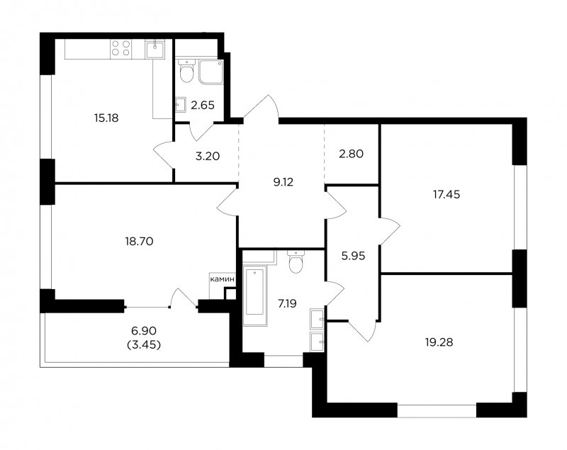 3-комнатная квартира без отделки, 104.97 м2, 11 этаж, дом сдан, ЖК RiverSky, корпус 2 - объявление 1747978 - фото №1