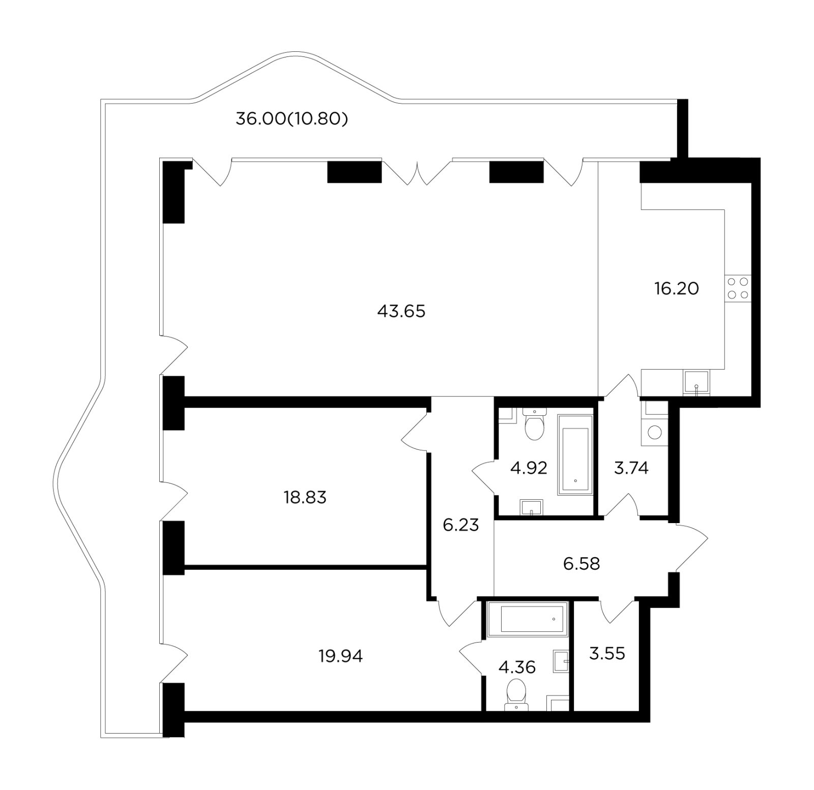 3-комнатная квартира без отделки, 138.8 м2, 18 этаж, дом сдан, ЖК FORIVER, корпус 4 - объявление 2371401 - фото №1