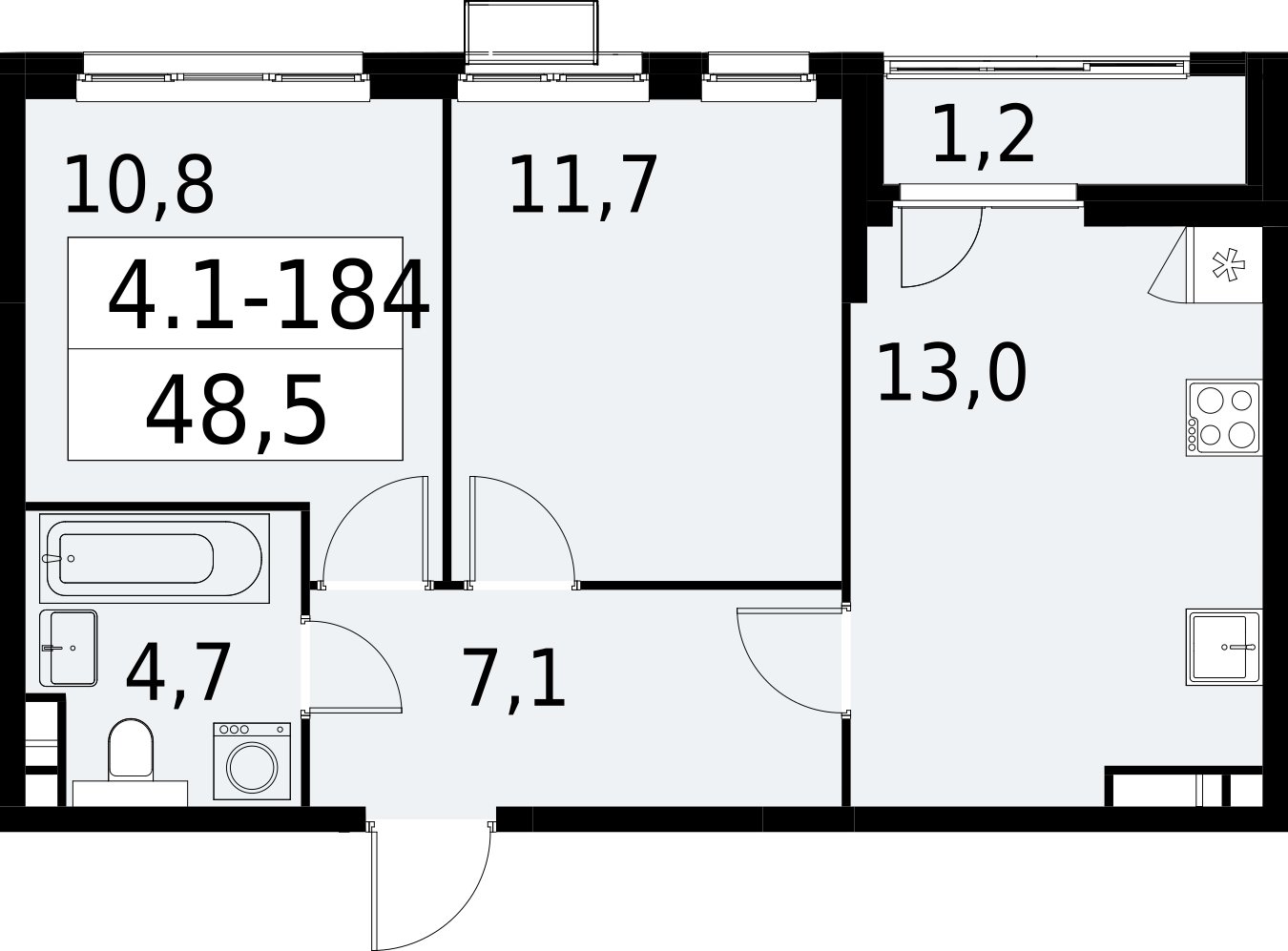 2-комнатная квартира с полной отделкой, 48.5 м2, 9 этаж, сдача 2 квартал 2027 г., ЖК Южные сады, корпус 4.1.2 - объявление 2392712 - фото №1
