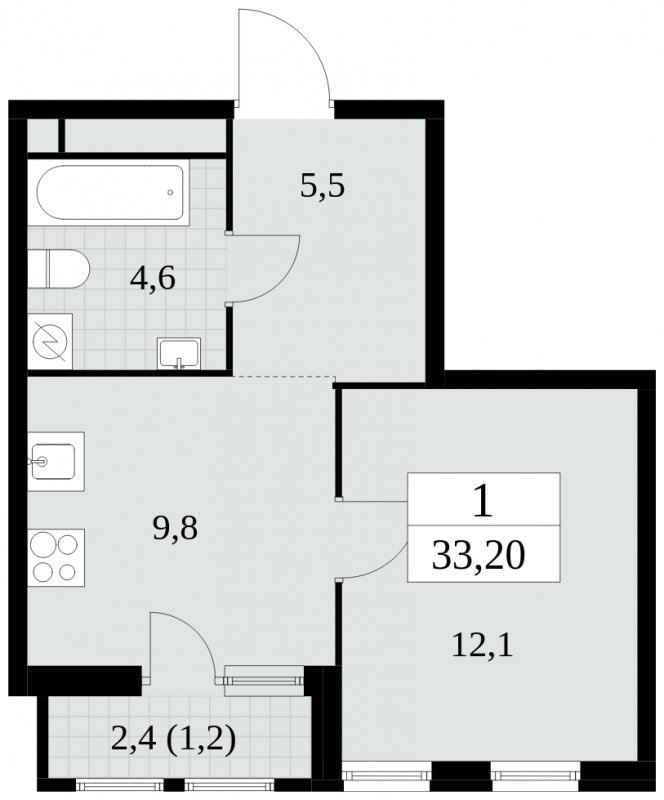 1-комнатная квартира без отделки, 33.2 м2, 10 этаж, сдача 2 квартал 2025 г., ЖК Южные сады, корпус 2.3 - объявление 1758075 - фото №1