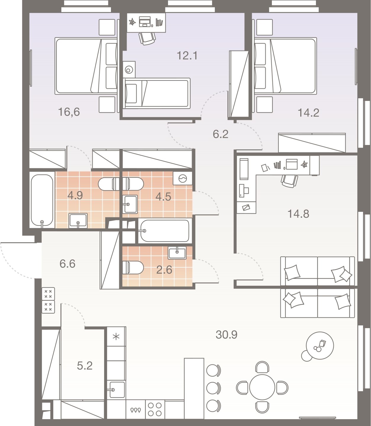 5-комнатная квартира без отделки, 118.6 м2, 21 этаж, сдача 1 квартал 2026 г., ЖК Twelve, корпус 2 - объявление 2372469 - фото №1